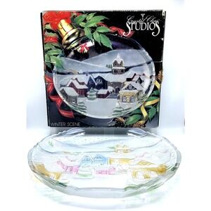 Vintage Crystal Clear Studios 1992 Winter Scene Round Platter 14" Japan